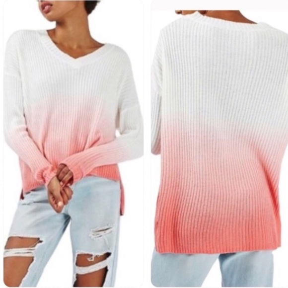 Topshop Sweaters - Topshop Ombré V Neck Dip Dye Jumper Sweater